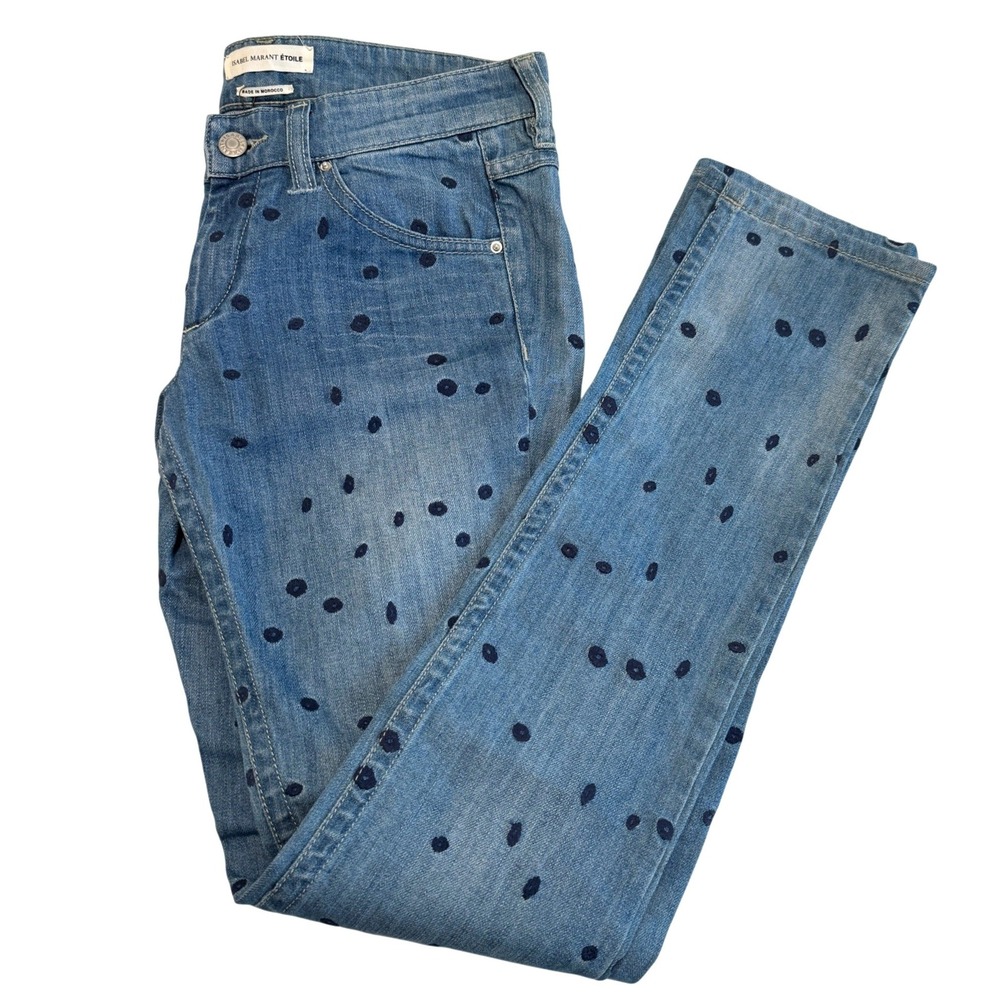 Isabel Marant Etoile Jeans Womens Blue Polka Dot Embroidered Slim 36/US 4